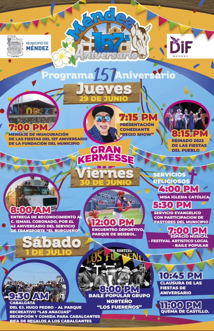 Grandioso programa para celebrar el 157 aniversario de la fundación de la Villa de Méndez