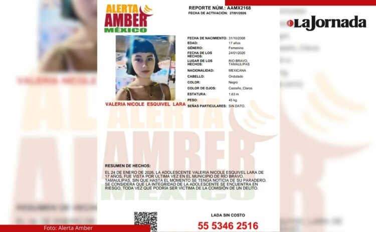 Fiscalía de Tamaulipas activa Alerta Amber por joven desaparecida en Río Bravo