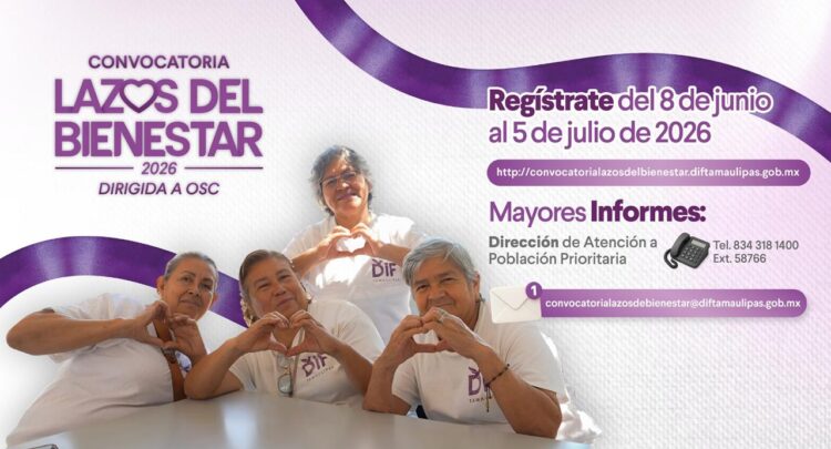 Convoca DIF Tamaulipas a organizaciones a presentar iniciativas para el programa Lazos del Bienestar